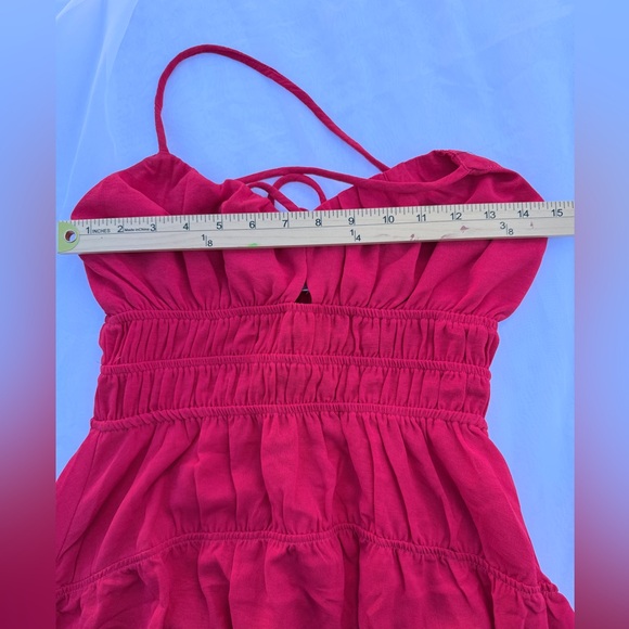 Monteau Cherry Red Cut-Out Tiered Midi Dress | size Small - Picture 3 of 9